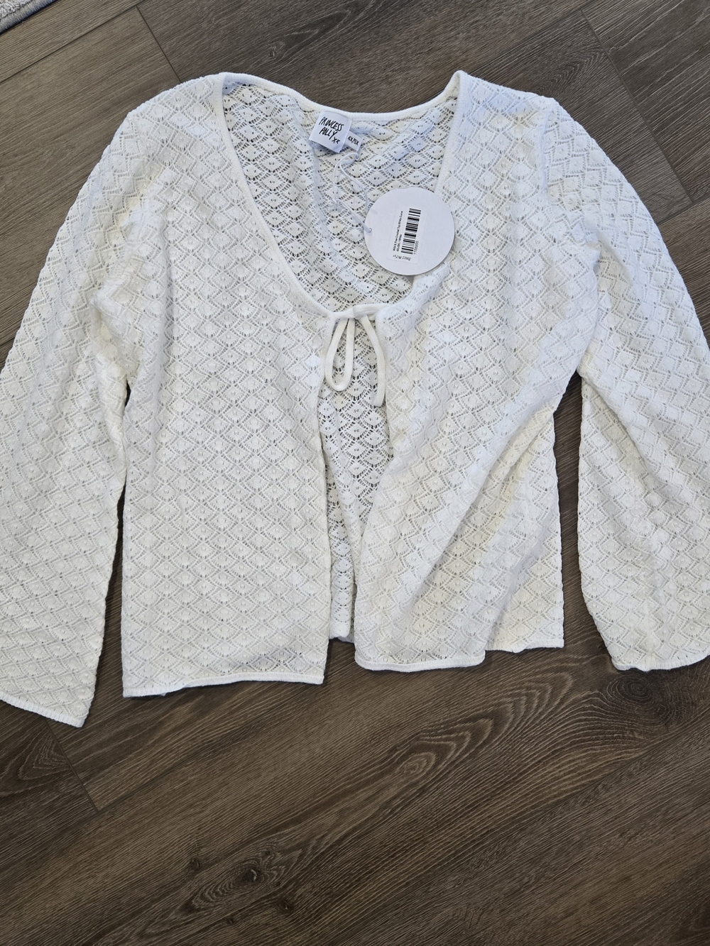 Princess Polly White Openwork Tie-Front Cardigan